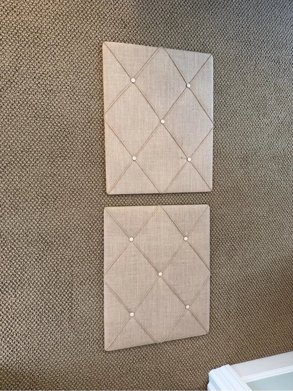 Neutral Linen Fabric Memo Board with Buttoned Ribbon Accents